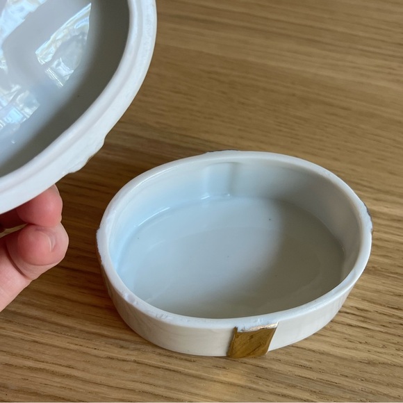 Porcelain Gift Box Trinket Dish with Gold Bow, 4x3 Inches - Picture 5 of 10